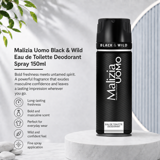 Malizia Uomo Black & Wild Eau de Toilette Deodorant Spray 150ml