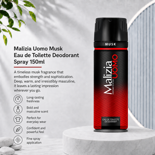 Malizia Uomo Musk Eau de Toilette Deodorant Spray 150ml