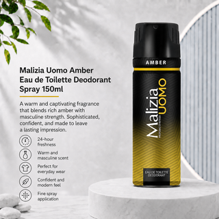 Malizia Uomo Amber Eau de Toilette Deodorant Spray 150ml