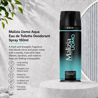 Malizia Uomo Aqua Eau de Toilette Deodorant Spray 150ml