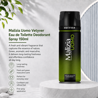 Malizia Uomo Vetyver Eau de Toilette Deodorant Spray 150ml