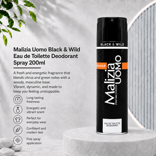 Malizia Uomo Black & Wild Eau de Toilette Deodorant Spray 200ml