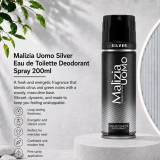 Malizia Uomo Silver Eau de Toilette Deodorant Spray 200ml