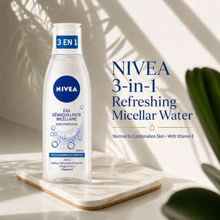 NIVEA 3-in-1 Refreshing Micellar Makeup Remover Water for Normal to Combination Skin with Vitamin E 200ml