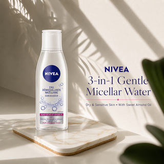 NIVEA 3-in-1 Gentle Micellar Makeup Remover Water for Dry and Sensitive Skin with Sweet Almond Oil 200ml