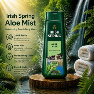 Irish Spring Aloe Mist Moisturizing Face & Body Wash 24HR Fresh 591ml