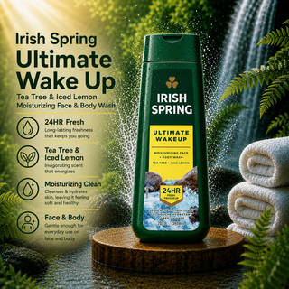 Irish Spring Ultimate Wake Up Tea Tree & Iced Lemon Moisturizing Face & Body Wash 24HR Fresh 591ml