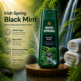 Irish Spring Black Mint Moisturizing Face & Body Wash 24HR Fresh 591ml