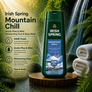 Irish Spring Mountain Chill Arctic Pine & Mint Moisturizing Face & Body Wash 24HR Fresh 591ml
