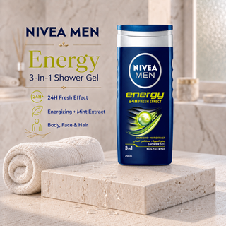 NIVEA MEN Energy 3-in-1 Energizing Mint Extract Shower Gel 24H Fresh Effect 250ml