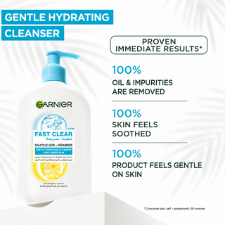 Garnier Fast Clear Gentle Cleanser Hydrating Face Wash for Acne Prone Skin