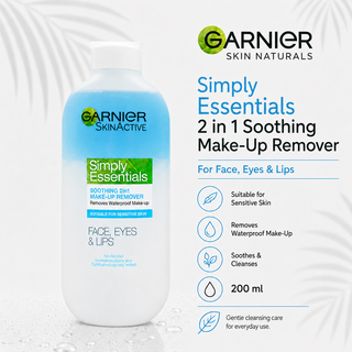 Garnier Skin Naturals Simply Essentials 2 in 1 Soothing Face & Eye Makeup Remover 200ml