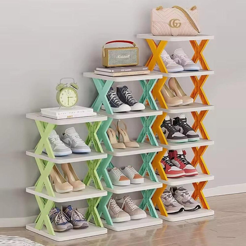 Collapsible 4-Tier Plastic Shoe Rack Home