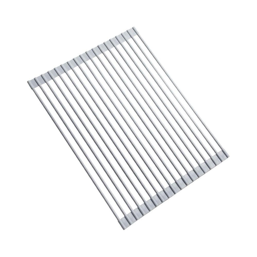Dish Drying Rack, Roll Up Sink Drying Rack, Foldable Multi-Use Silicone Coated Stainless Steel Dish Drainers, Heat Resistant Mat, Drying/Draining/Trivet Grey
