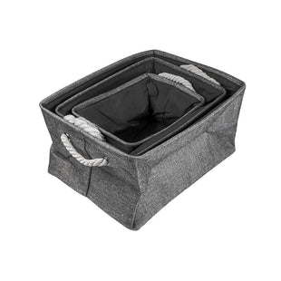 Foldable Fabric Storage Basket Large Storage Box With Cotton Rope Handles - 3 PCS