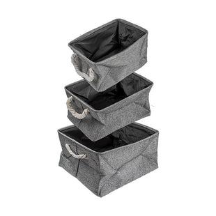 Foldable Fabric Storage Basket Large Storage Box With Cotton Rope Handles - 3 PCS