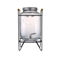 Glass Beverage Dispenser With Spigot And Metal Stand 4L