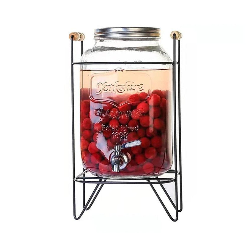 Glass Beverage Dispenser With Spigot And Metal Stand 4L