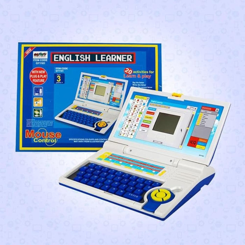 Gooyo GY-1101 Plug & Play Educational Laptop Toy With 20 Learning & Playing Activities | Blue & White Color, Dual Power Supply Source: Micro USB Cable (Included) & 3xAA Battery