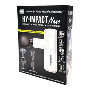 Hy-Impact Nano Cordless Muscle Massager – Professional Massage Gun, Five Interchangeable Massage Heads, Pocket-Sized And Lightweight, Four Intensity Speeds For Fast Recovery from Fatigue & Soreness