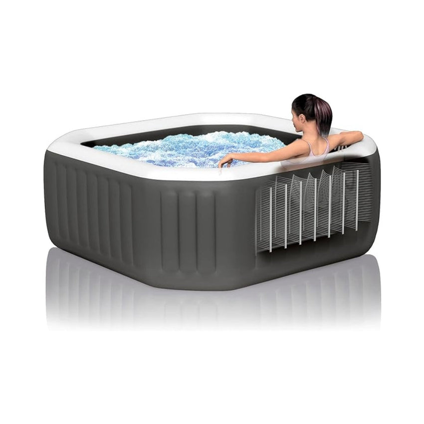 Intex PureSpa 4 Person Fiber-Tech Construction Portable Octagonal Inflatable Outdoor Backyard Hot Tub Spa with 120 Bubble Jets