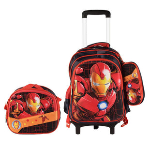 Iron Man   3PCS Detachable Rolling Backpack for Boys With Lunch Bag Pencil Case 2Wheels Roll