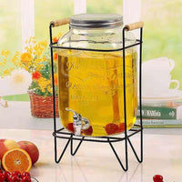 Juice Beverage Glass Jar Dispenser With Stand And Faucet Water Pitcher Glass 5L