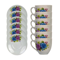 Majestic Rose Cup And Saucer Set Hand Decorated 6+6 Pcs