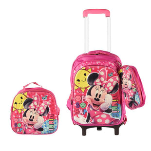 Minnie Mouse  3PCS Detachable Rolling Backpack for Girls With Lunch Bag Pencil Case 2Wheels Roll