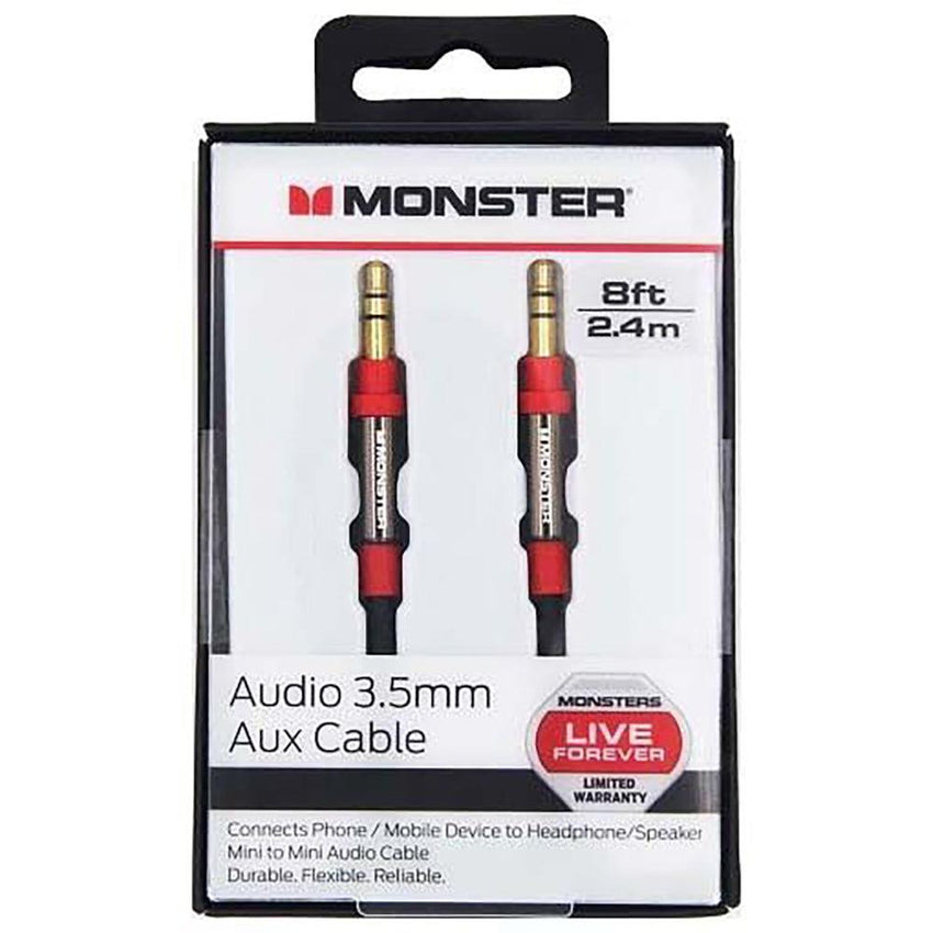 Monster® 3.5mm Male To Male Auxiliary Stereo Audio Cable 2.4m-Black