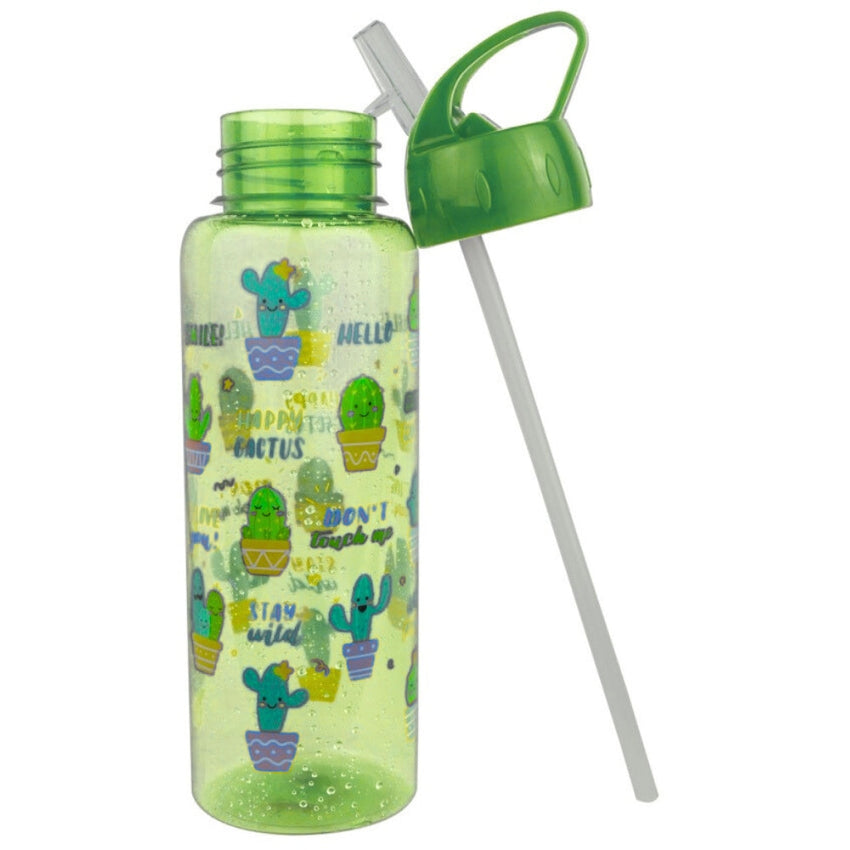 Green Cactus-Themed Water Bottle with Straw-water bottle-