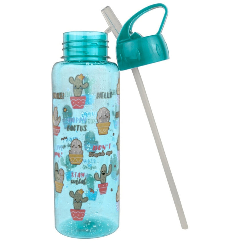 Blue Cactus-Themed Water Bottle with Straw-water bottle-