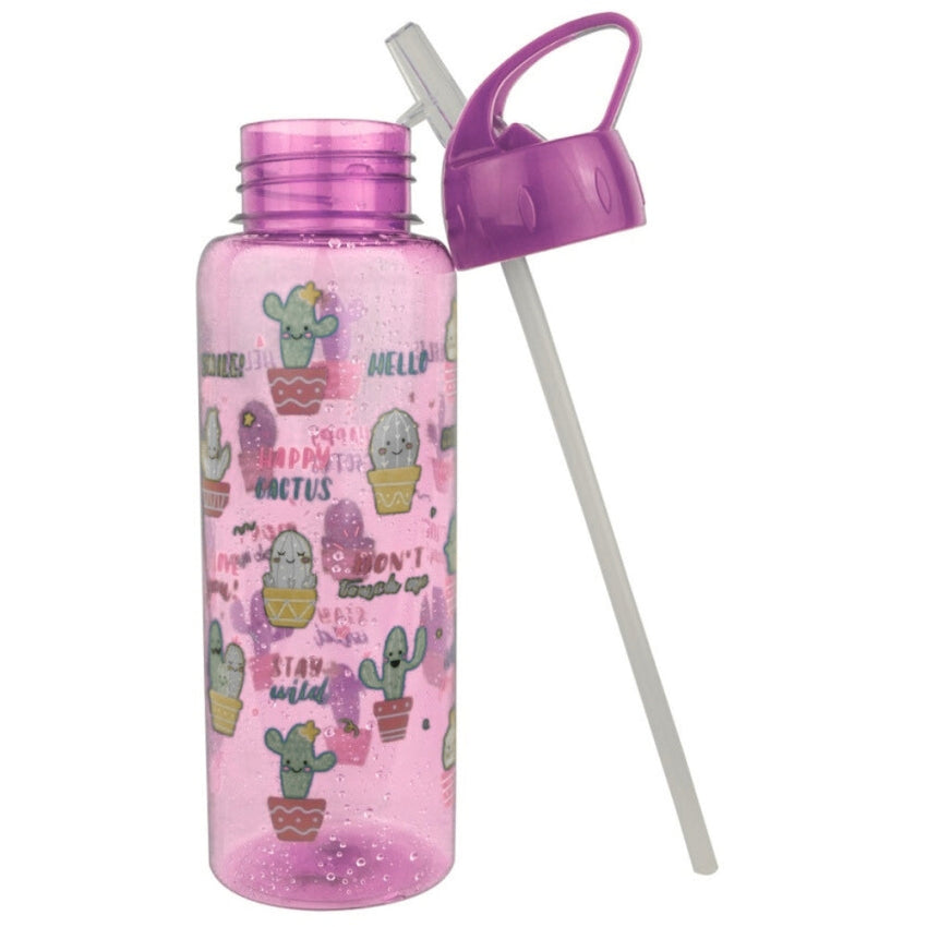 Pink Cactus-Themed Water Bottle with Straw-water bottle-