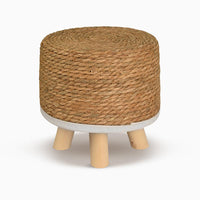 Natural Handwoven Seagrass & Wood Leg Ottoman