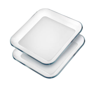 Pyrex  Square Tempered Glass Dessert Plates, Small Mini Appetizer, Fruit, Salad And Cake Plates, Set Of 2, 25 cm