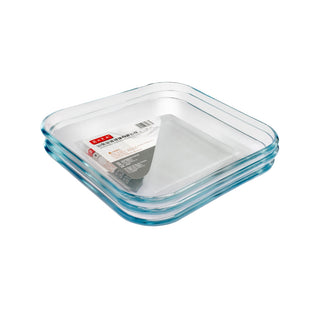Pyrex  Square Tempered Glass Dessert Plates, Small Mini Appetizer, Fruit, Salad And Cake Plates, Set Of 3, 20 cm