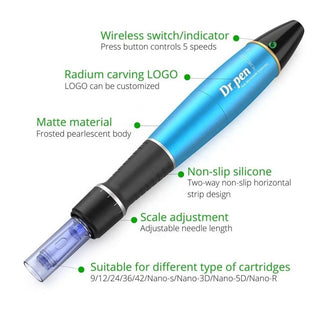 Rechargeable Dr Pen A1-W Professional Dermapen Electric Stamp Design Microneedling Face Roller For Face Skin Care & Microblading
