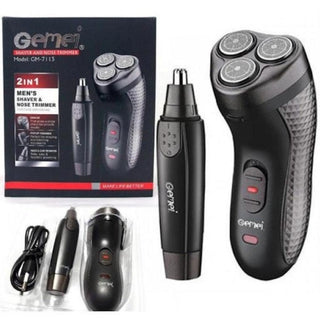 Rechargeable Electric Shaver and 3-in-1 Trimmer, Gemei GM-7113 Black