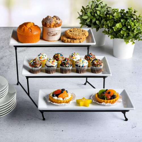 Set Of 3 Plates With Metal Rack