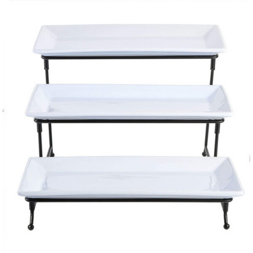 Set Of 3 Plates With Metal Rack