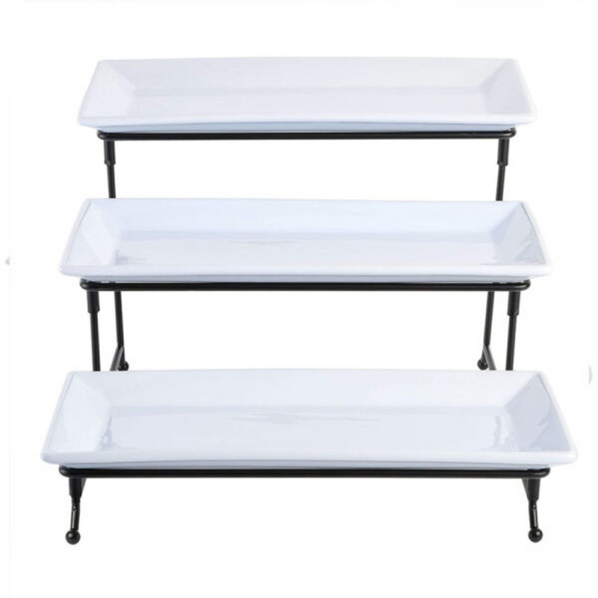 Set Of 3 Plates With Metal Rack