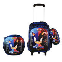 Sonic 3PCS Detachable Rolling Backpack for Boys With Lunch Bag Pencil Case 2Wheels Roll