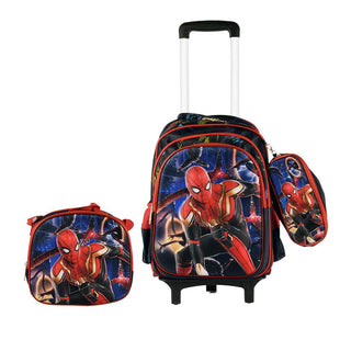 Spider Man   3PCS Detachable Rolling Backpack for Boys With Lunch Bag Pencil Case 2Wheels Roll