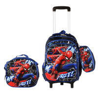 Spider Man 3PCS Detachable Rolling Backpack for Boys With Lunch Bag Pencil Case 2Wheels Roll