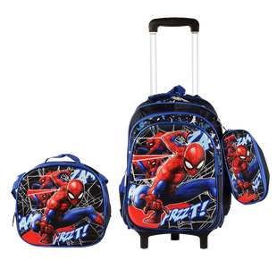 Spider Man 3PCS Detachable Rolling Backpack for Boys With Lunch Bag Pencil Case 2Wheels Roll