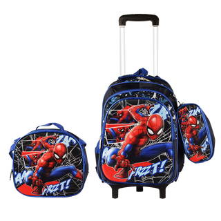 Spider Man 3PCS Detachable Rolling Backpack for Boys With Lunch Bag Pencil Case 2Wheels Roll