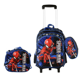 Spider Man  3PCS Detachable Rolling Backpack for Boys With Lunch Bag Pencil Case 2Wheels Roll