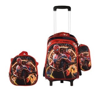 Spider Man  3PCS Detachable Rolling Backpack for Boys With Lunch Bag Pencil Case 2Wheels Roll