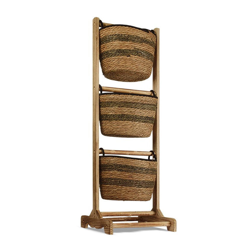 Storage Shelf Tower With Wicker Woven Baskets