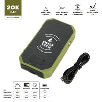 Swiss Tech 20000 mAh Wireless Power Bank With Flashlight And Charging Pad-IP54 Weatherproof